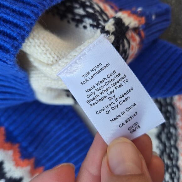 Talbots Womens XL Sweater Cream Fair Isle Pink Blue Wool Nylon 3/4 Sleeve - Picture 7 of 9